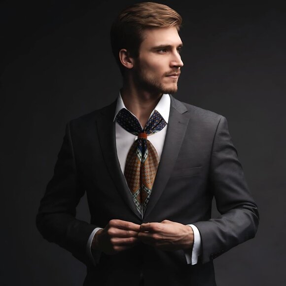 ⚡Men A-Navy Necktie 27.5 Inches Cowboy Scarves Pocket Square Silk Bandanas - Picture 5 of 8